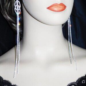 COPY - Silver Dangle Drop Earrings rhinestone Bridal party Stud Earrings 7.5" l…